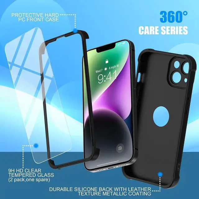 Alt view image 6 of 7 - ORETECH 3 in 1 for iPhone 14 Plus Case with 2X Screen Protector,Black | Full Body Shockproof Design Smooth Texture,15FT Military Grade, Camera Lens Shield, with Armor Front Frame Protection