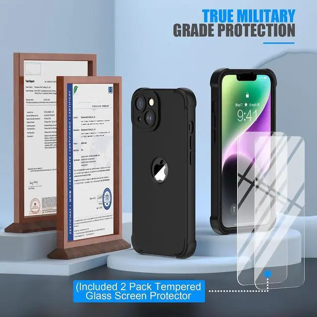 Alt view image 7 of 7 - ORETECH 3 in 1 for iPhone 14 Plus Case with 2X Screen Protector,Black | Full Body Shockproof Design Smooth Texture,15FT Military Grade, Camera Lens Shield, with Armor Front Frame Protection