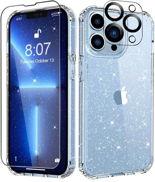 Main image of MIODIK for iPhone 13 Pro Case Clear Glitter Design, Sparkle Clear | with Screen Protector + Camera Lens Protector, Protective Shockproof Phone Case, Slim Women Girls iPhone 13Pro Cover 6.1"