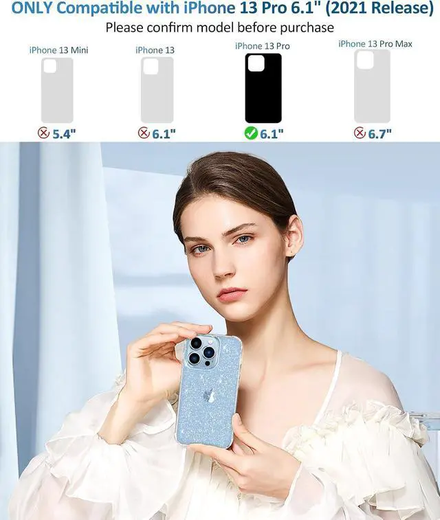 Alt view image 2 of 6 - MIODIK for iPhone 13 Pro Case Clear Glitter Design, Sparkle Clear | with Screen Protector + Camera Lens Protector, Protective Shockproof Phone Case, Slim Women Girls iPhone 13Pro Cover 6.1"