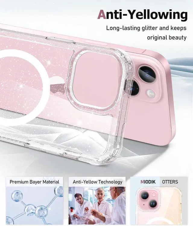 Alt view image 2 of 5 - MIODIK Magnetic for iPhone 15 Plus Case Clear Glitter, Sparkle Clear | with Screen Protector + Camera Lens Protector, Protective Shockproof Phone Case, Slim Women Girls iPhone 15Plus Cover 6.7"