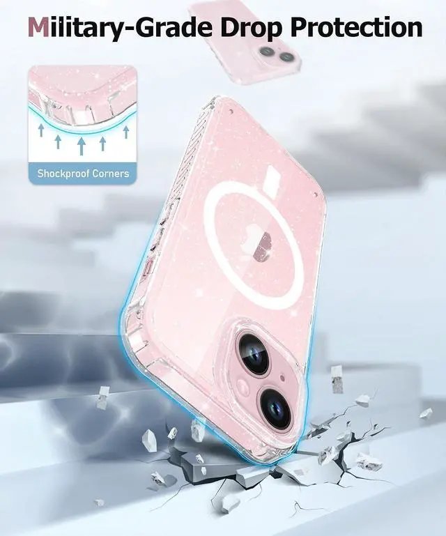 Alt view image 3 of 5 - MIODIK Magnetic for iPhone 15 Plus Case Clear Glitter, Sparkle Clear | with Screen Protector + Camera Lens Protector, Protective Shockproof Phone Case, Slim Women Girls iPhone 15Plus Cover 6.7"