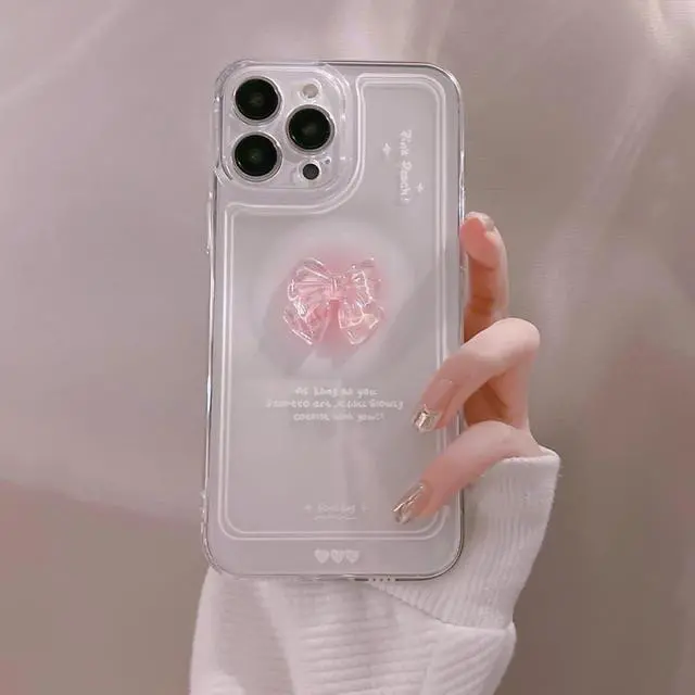 Alt view image 6 of 7 - Ownest Compatible for iPhone 12 Cute 3D Pink Bowknot Slim Clear Aesthetic Design Women Teen Girls Camera Lens Protection Phone Cases Cover