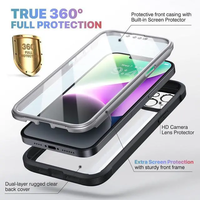 Alt view image 2 of 7 - Diaclara Designed for iPhone 14 Plus Case, Full Body Rugged Case with Built-in Touch Sensitive Anti-Scratch Screen Protector, with Camera Lens Protector for iPhone 14 Plus 6.7" (Black)