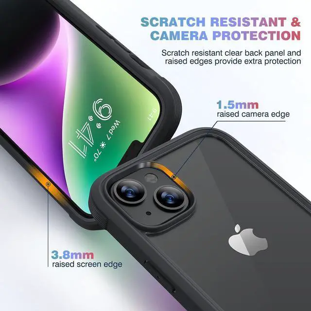 Alt view image 5 of 7 - Diaclara Designed for iPhone 14 Plus Case, Full Body Rugged Case with Built-in Touch Sensitive Anti-Scratch Screen Protector, with Camera Lens Protector for iPhone 14 Plus 6.7" (Black)