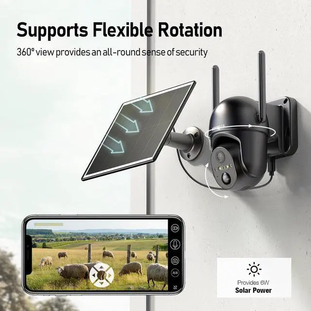 Alt view image 4 of 7 - SEHMUA 4G LTE Cellular Solar Security Camera Wireless Outdoor, No Wi-Fi Solar Powered Camera, 360° Live View, 2K Color Night Vision, PIR Motion Sensor, Two-Way Talk, Built-in SIM Card