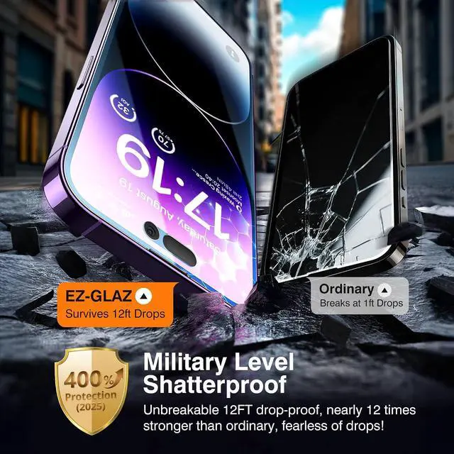 Alt view image 4 of 7 - EZ-GLAZ-4+2 Pack for iPhone 14 Pro Max Privacy Screen Protector (6.7") | 2-Pack Lens Protectors, Alignment Kit, Easy Installation, 9H+ Tempered Glass, Scratch Resistant, 28° Privacy Protection