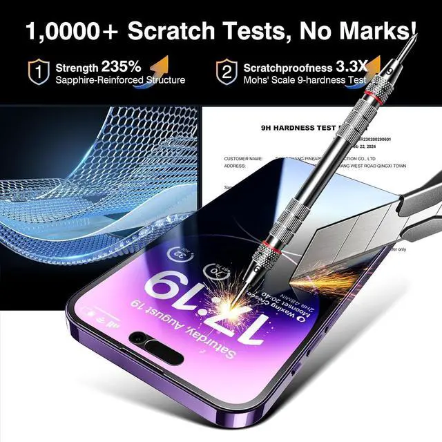 Alt view image 5 of 7 - EZ-GLAZ-4+2 Pack for iPhone 14 Pro Max Privacy Screen Protector (6.7") | 2-Pack Lens Protectors, Alignment Kit, Easy Installation, 9H+ Tempered Glass, Scratch Resistant, 28° Privacy Protection