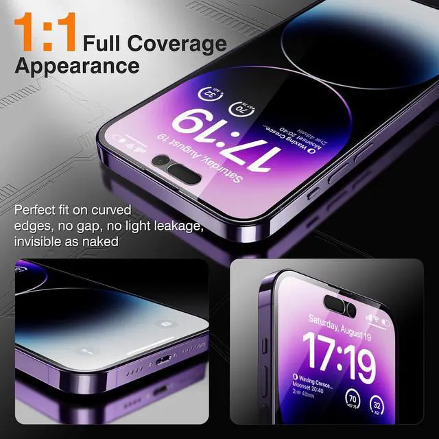 Alt view image 6 of 7 - EZ-GLAZ-4+2 Pack for iPhone 14 Pro Max Privacy Screen Protector (6.7") | 2-Pack Lens Protectors, Alignment Kit, Easy Installation, 9H+ Tempered Glass, Scratch Resistant, 28° Privacy Protection