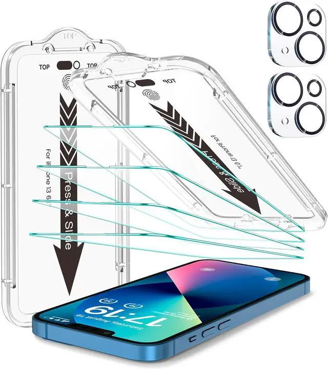 Main image of EZ-GLAZ-4+2 Pack for iPhone 13 Screen Protector (6.1") HD Clear | 2-Pack Lens Protectors, Alignment Kit, Easy Installation, Case-Friendly, 9H+ Tempered Glass, Scratch Resistant, Ultra Clear
