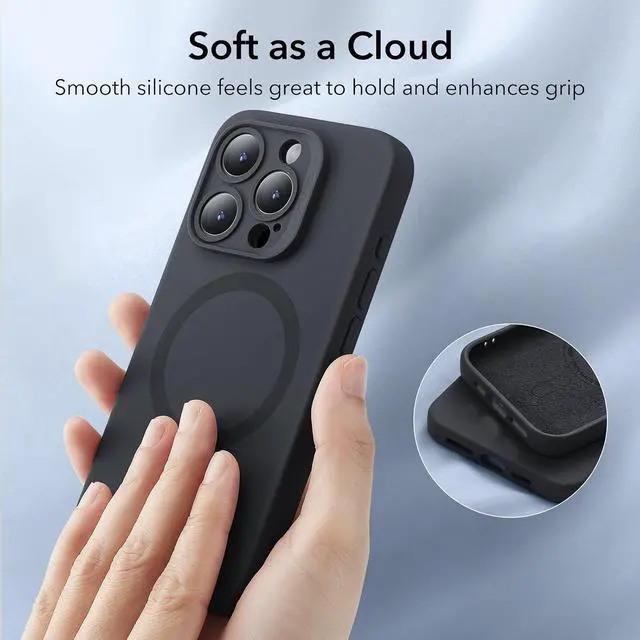 Alt view image 6 of 6 - ESR for iPhone 15 Pro Max Case with MagSafe, Supports Magnetic Charging, Slim Liquid Silicone Case, Shock Absorbing, Screen and Camera Protection, Cloud Series, Black