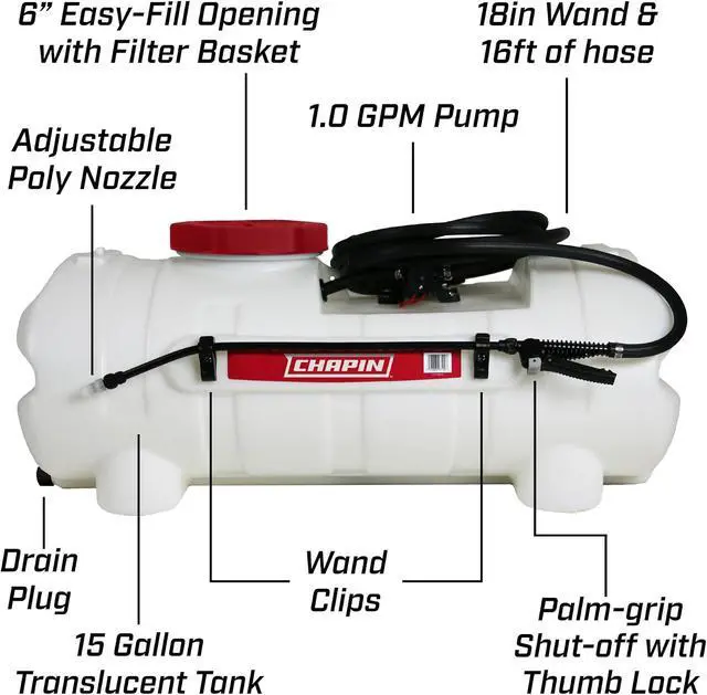 Alt view image 3 of 6 - CHAPIN 8-Gallon ATV Spot Sprayer, 12V Pump for Easy Spraying | Chemical-resistant tank; ideal for ATV and UTV spraying, handles weed control, fertilizers and pest controls with 10ft hose
