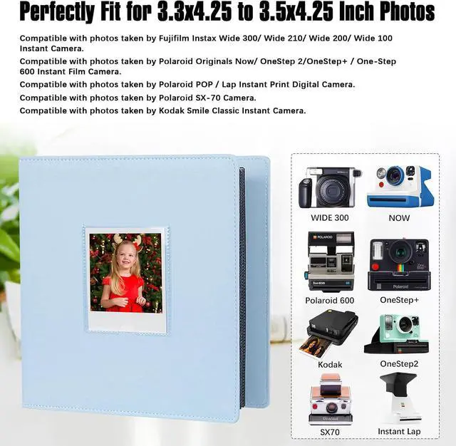 Alt view image 3 of 7 - Veicevol 256-Pocket Album for Polaroid i-Type, 600 & SX-70 Photos, Blue | Designed for Fujifilm Instax Wide Photos, Water-Resistant PU Leather Cover, Front Window, Securely Holds Up to 256 Photos