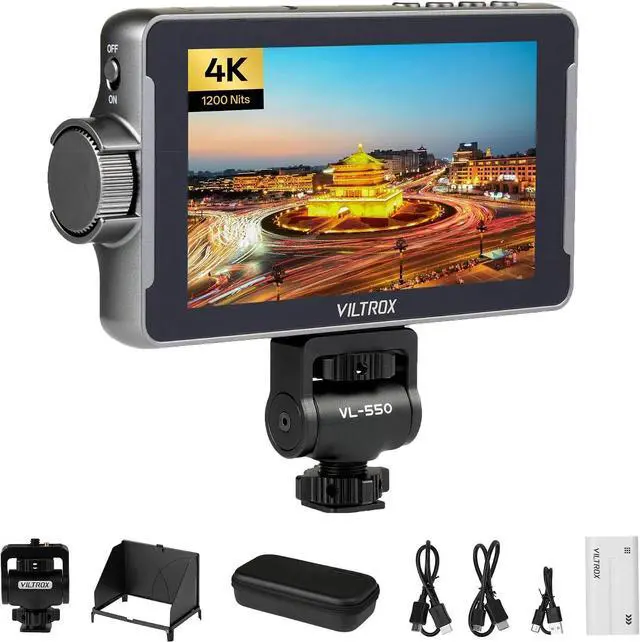 Main image of VILTROX DC-550 PRO Touchscreen Camera Video Monitor, 5.5 Inch 1200nits 4K HDMI in/Out Video Field Monitor Kit with Battery - On-Camera Touchscreen Monitor, 3D LUT, 1920X1080