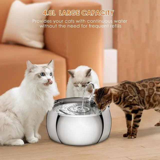 Alt view image 4 of 7 - Cat Water Fountain Stainless Steel 4.0L/1.1Gal Cat Fountain for Drinking,Pet Water Fountain for Cats Indoor,Ultra-Quiet Pump,Multi-Filter System,Dishwasher Safe,Ideal for Multiple Pets