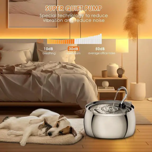 Alt view image 5 of 7 - Cat Water Fountain Stainless Steel 4.0L/1.1Gal Cat Fountain for Drinking,Pet Water Fountain for Cats Indoor,Ultra-Quiet Pump,Multi-Filter System,Dishwasher Safe,Ideal for Multiple Pets