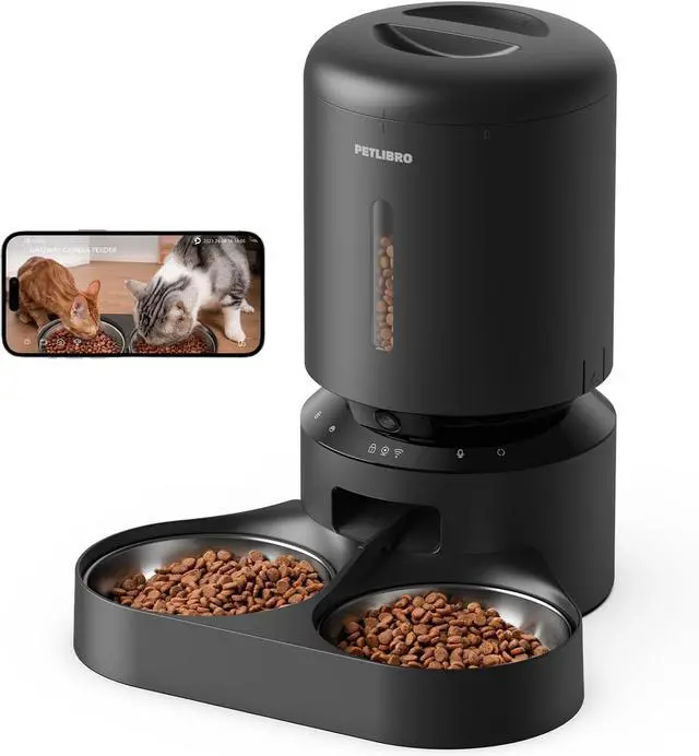 Main image of PETLIBRO Automatic Cat Feeder with Camera for Two Cats, 1080P HD Video with Night Vision, 5G WiFi Pet Feeder with 2-Way Audio for Cat & Dog, Low Food & Motion & Sound Alerts, Dual Tray, Black 5L
