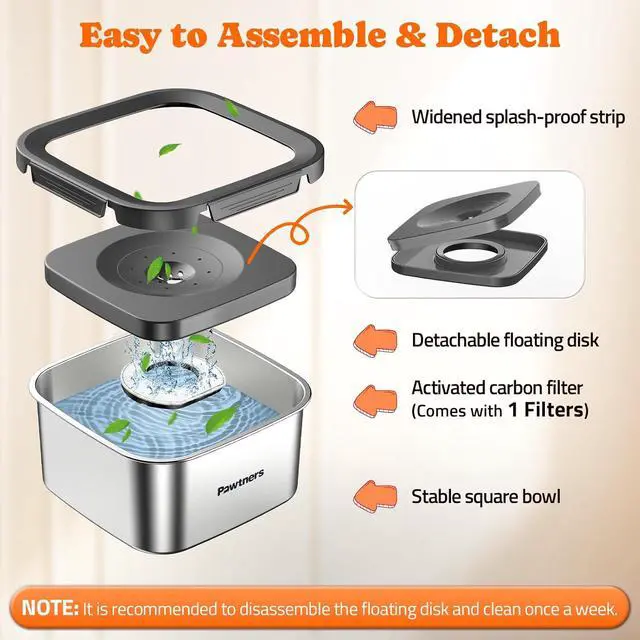 Alt view image 5 of 7 - Pawtners Stainless Steel Dog Water Bowl No Spill, 152oz/4.5L, Grey | Slow Water Bowl for Dog with Filter, Non-Slip Base, No Splash Water Bowl for Medium Large Messy Drinkers