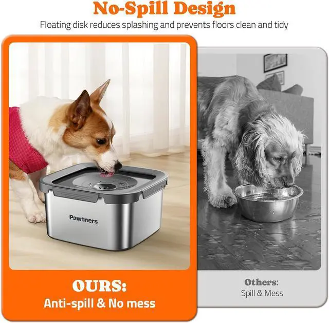 Alt view image 4 of 7 - Pawtners Stainless Steel Dog Water Bowl No Spill, 152oz/4.5L, Grey | Slow Water Bowl for Dog with Filter, Non-Slip Base, No Splash Water Bowl for Medium Large Messy Drinkers