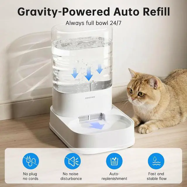 Alt view image 2 of 7 - PAWGETHER® Automatic Cat Water Dispenser with 1 Filter Gravity Water Bowl for Dogs, 1 Gallon/3.5L Dog Water Bowl Dispenser, Cat Waterer, Easy to Fill