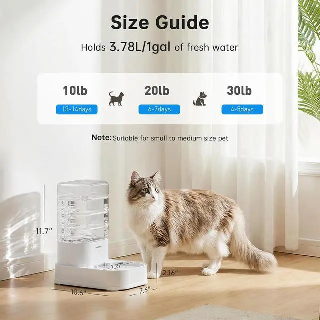 Alt view image 5 of 7 - PAWGETHER® Automatic Cat Water Dispenser with 1 Filter Gravity Water Bowl for Dogs, 1 Gallon/3.5L Dog Water Bowl Dispenser, Cat Waterer, Easy to Fill