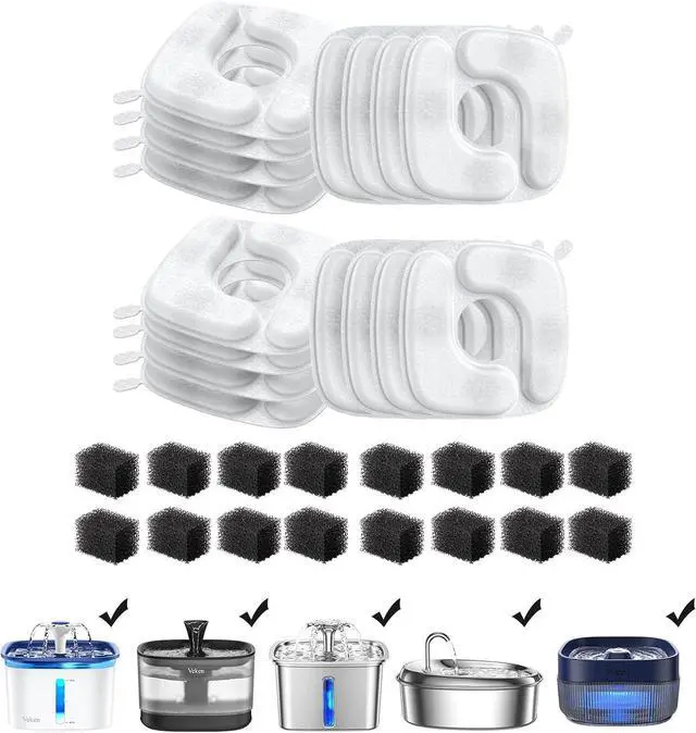 Main image of Veken Cat Water Fountain Filters, 16 Pack Replacement Filters | and 16 Pack Replacement Pre-Filter Sponges Set for 50oz, 84oz, 95oz or 108oz Automatic Pet Fountain Dog Water Dispenser