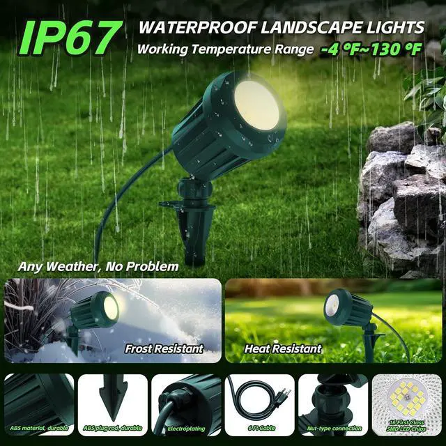 Alt view image 7 of 7 - Halloween Spotlight Outdoor,2700K Warm White LED LandscapeSpot Lights with RGB 3 Lenses, IP67Waterproof, 120V Plug-in, Holiday & Everyday Decorfor Yard Garden Lawn Tree (2 Pack, Green)
