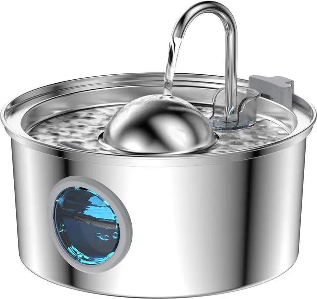 Main image of AONBOY Cat Water Fountain Stainless Steel, 108oz/3.2L Cat Fountain, Pet Water Fountain with Water Level Window, Hemispherical Shape, Multi-Filter, Silent Pump, Water Tap, Provides Flowing Water