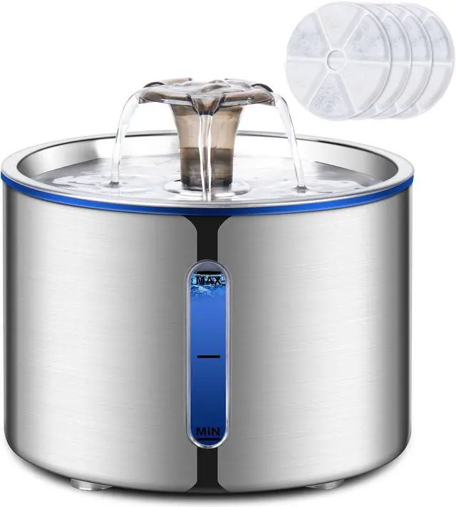 Main image of BOORCA Cat Fountain, 84oz/2.5L Stainless Steel Pet Water Fountain, Automatic Dog Water Dispenser, Water Level Window, Ultra-Quiet Pump, Perfect for Cats, Dogs and Multiple Pets, 4 Filters