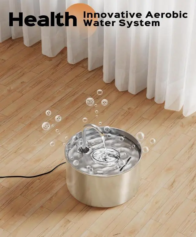 Alt view image 2 of 7 - Cat Water Fountain Stainless Steel + 8 filters + 8 Sponges - Pet Water Fountains Faucet Metal Automatic Cat/Dog Waterer Bowls Pets Watering Running Bottle Water Dispenser for Drinking Ultra Quiet Pump