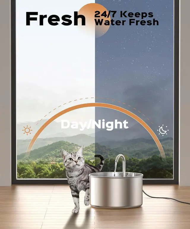 Alt view image 4 of 7 - Cat Water Fountain Stainless Steel + 8 filters + 8 Sponges - Pet Water Fountains Faucet Metal Automatic Cat/Dog Waterer Bowls Pets Watering Running Bottle Water Dispenser for Drinking Ultra Quiet Pump