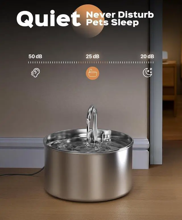 Alt view image 6 of 7 - Cat Water Fountain Stainless Steel + 8 filters + 8 Sponges - Pet Water Fountains Faucet Metal Automatic Cat/Dog Waterer Bowls Pets Watering Running Bottle Water Dispenser for Drinking Ultra Quiet Pump