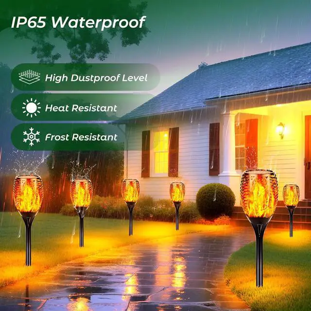 Alt view image 5 of 7 - Walensee Solar Lights Outdoor with Flickering Flame,96 LED Solar Torch Lights Waterproof,43" Tall Super Larger Size Torches for Outside Garden Patio Yard Pathway, 6 Pack