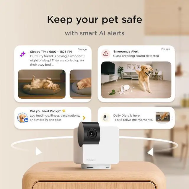 Alt view image 2 of 7 - Petcube Cam 360 Wi-Fi Pan-Tilt Pet Security Camera with App | No subscription required, 1080p HD video, 360° rotation, night vision, AI alerts for dog, cat & home monitoring