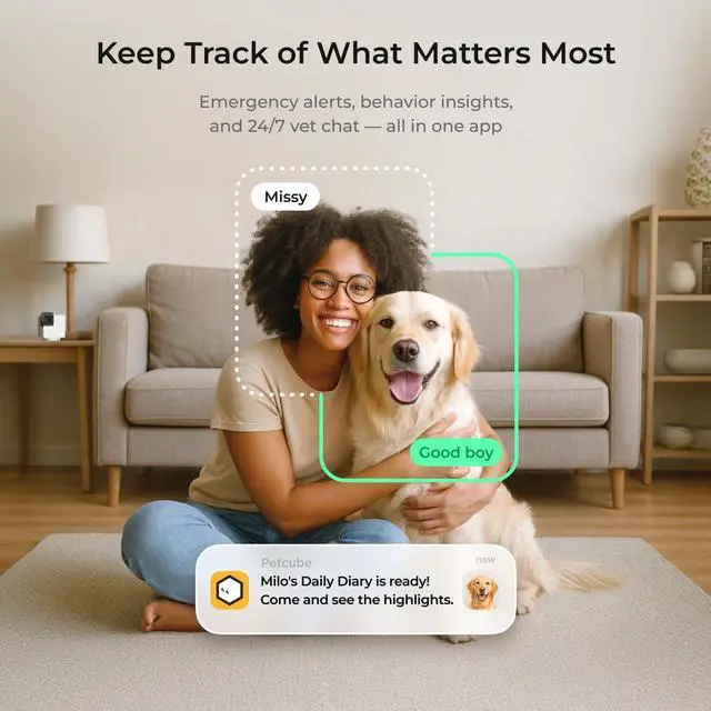 Alt view image 5 of 7 - Petcube Cam 360 Wi-Fi Pan-Tilt Pet Security Camera with App | No subscription required, 1080p HD video, 360° rotation, night vision, AI alerts for dog, cat & home monitoring