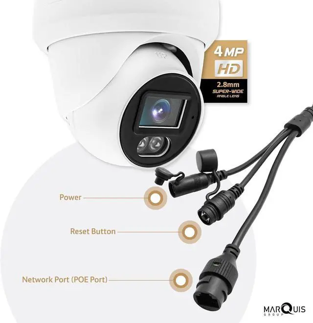 Alt view image 5 of 5 - Marquis 4MP PoE IP Turret Dome Camera with Audio, IP Security Camera Outdoor Rated, Waterproof IP66, 108° Wide Angle 2.8mm Lens NDAA Compliant (Color Night)