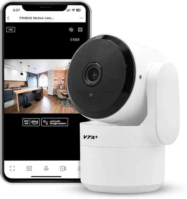 Main image of VTA+ 2K Indoor WiFi Security Camera - Motion Detection, Night Vision, Privacy Mode, Alexa/Google Compatible, Two-Way Audio, Dual-Band, 355° Rotation