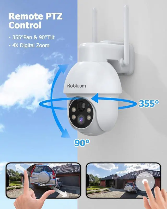 Alt view image 6 of 7 - 2K Solar Security Cameras Wireless Outdoor, 360°PTZ Outdoor Camera | Battery Powered, Color Night Vision, 2-Way Audio, PIR+AI Motion Detection, IP66 Waterproof, Work with Alexa&Google Assistant
