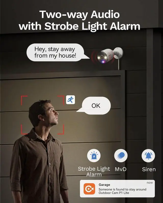 Alt view image 4 of 6 - LongPlus 4K-UHD 8MP Poe Security Camera, Work with NVR, Wired Bullet Camera, Color Night Vision, LED Spotlights, Strobe Light Alarm, 132° FOV, Two-Way Audio, AI Motion Detection
