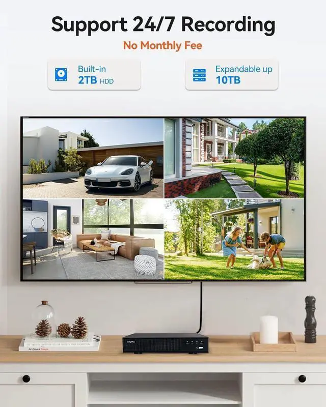 Alt view image 5 of 6 - LongPlus 4K-UHD 8MP Poe Security Camera, Work with NVR, Wired Bullet Camera, Color Night Vision, LED Spotlights, Strobe Light Alarm, 132° FOV, Two-Way Audio, AI Motion Detection