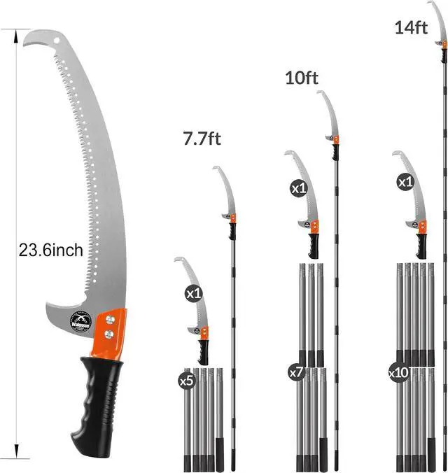 Alt view image 3 of 7 - 10FT Pole Saw for Tree Trimming 2-in-1 Hand Saw Steel Blade Tree Pruner | Adjustable Extension Pole with Triple Ground Tooth Blade and Dual Hooks for Cutting Branches in Yard Garden Patio