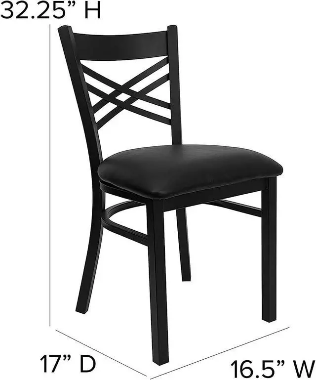 Alt view image 3 of 7 - Flash Furniture Hercules Series "X" Back Metal Restaurant Chairs, Modern Upholstered Armless Dining Chairs for Restaurants/Kitchens, Set of 2, Black