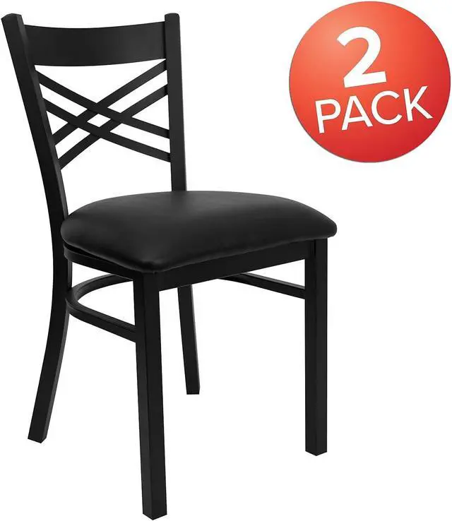 Alt view image 4 of 7 - Flash Furniture Hercules Series "X" Back Metal Restaurant Chairs, Modern Upholstered Armless Dining Chairs for Restaurants/Kitchens, Set of 2, Black