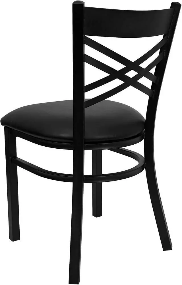 Alt view image 5 of 7 - Flash Furniture Hercules Series "X" Back Metal Restaurant Chairs, Modern Upholstered Armless Dining Chairs for Restaurants/Kitchens, Set of 2, Black