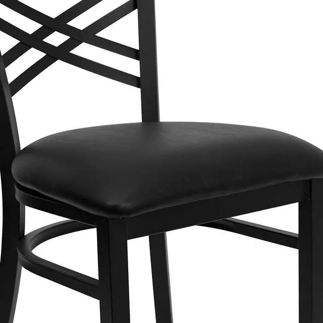 Alt view image 6 of 7 - Flash Furniture Hercules Series "X" Back Metal Restaurant Chairs, Modern Upholstered Armless Dining Chairs for Restaurants/Kitchens, Set of 2, Black