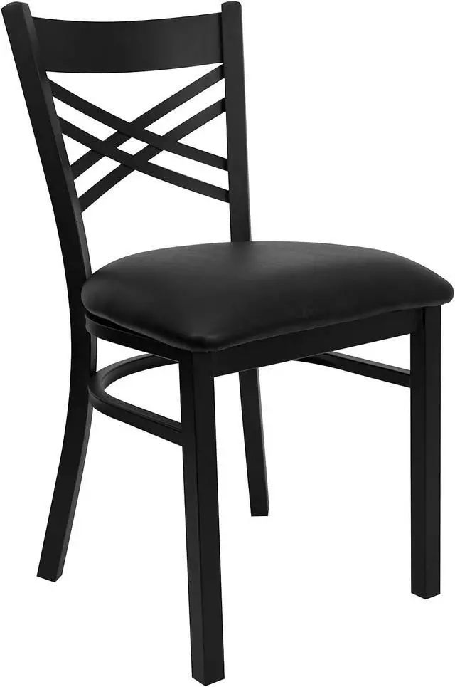 Alt view image 7 of 7 - Flash Furniture Hercules Series "X" Back Metal Restaurant Chairs, Modern Upholstered Armless Dining Chairs for Restaurants/Kitchens, Set of 2, Black