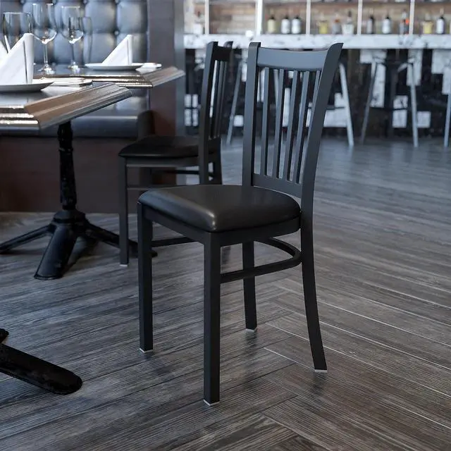 Alt view image 2 of 6 - Flash Furniture Hercules Metal Vertical Back Restaurant Chair, Black | Vinyl Upholstery, Durable Construction, Commercial Use