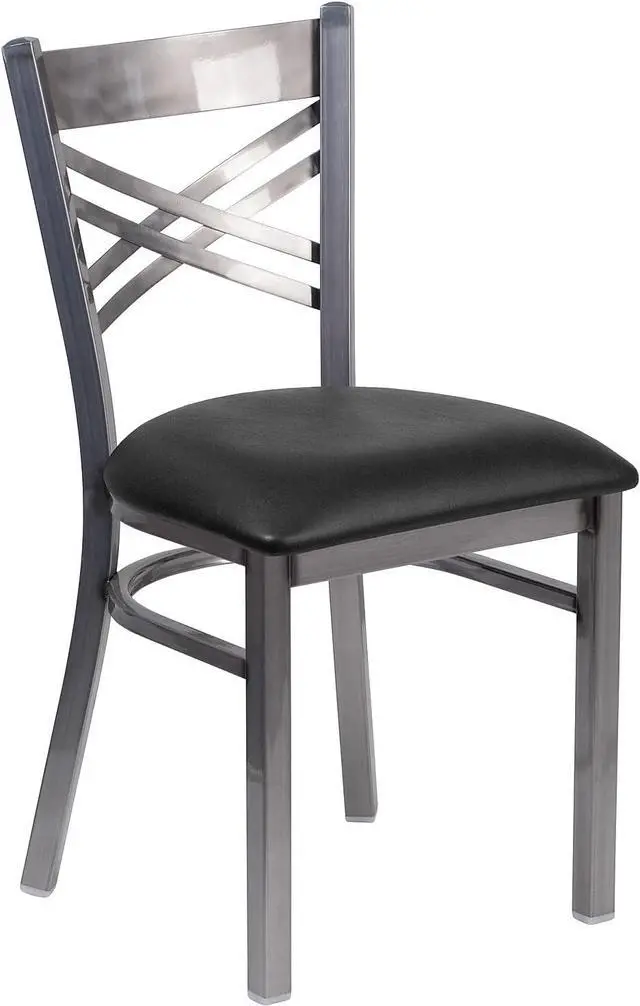 Main image of Flash Furniture Hercules Metal Clear Coat Restaurant Chair, Black | X Back Style, Vinyl Upholstery, Durable Construction, Commercial Use