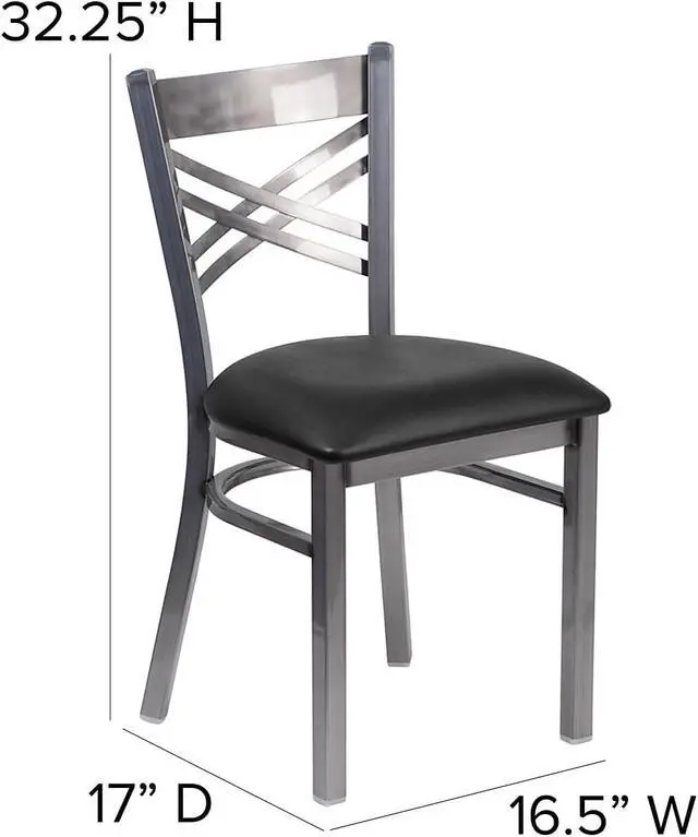 Alt view image 3 of 7 - Flash Furniture Hercules Metal Clear Coat Restaurant Chair, Black | X Back Style, Vinyl Upholstery, Durable Construction, Commercial Use