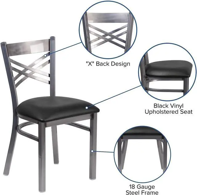 Alt view image 4 of 7 - Flash Furniture Hercules Metal Clear Coat Restaurant Chair, Black | X Back Style, Vinyl Upholstery, Durable Construction, Commercial Use